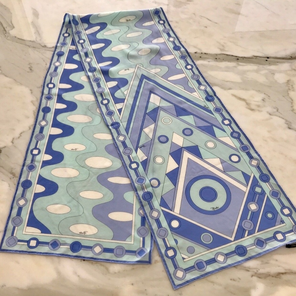 EMILIO PUCCI BLUE LAVENDER SILK OBLONG SCARF NWOTS! - Picture 2 of 14